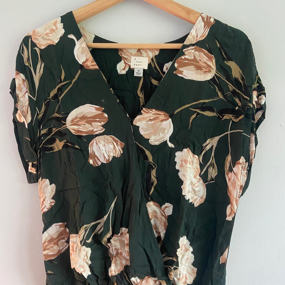 A New Day - M Faux Wrap Front Floral Blouse